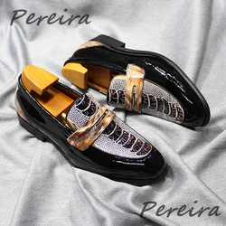 Luxury Mens Loafers Fashion Patent Leather Slip-On Business Dress Shoes Crocodile Pattern Party Wedding Handmade Casual Shoes