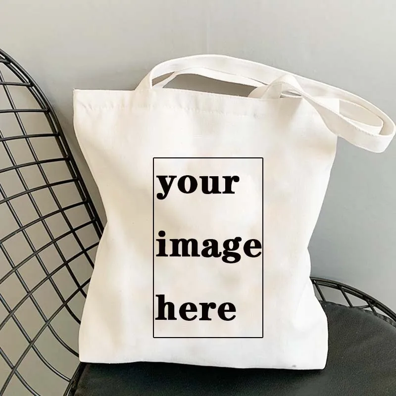 2022 Custom Tote Bag Shopping Your Images Here Print Original Design White Fashion Travel Canvas Bags Grocery Bag  Pures Shopper