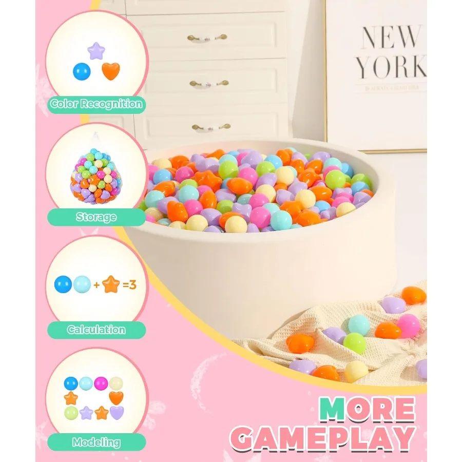 Ball Pit Balls Big Star Heart Shapes para niños pequeños, sin BPA, para juegos blandos, piscina, tienda de campaña, fiesta, 50 piezas