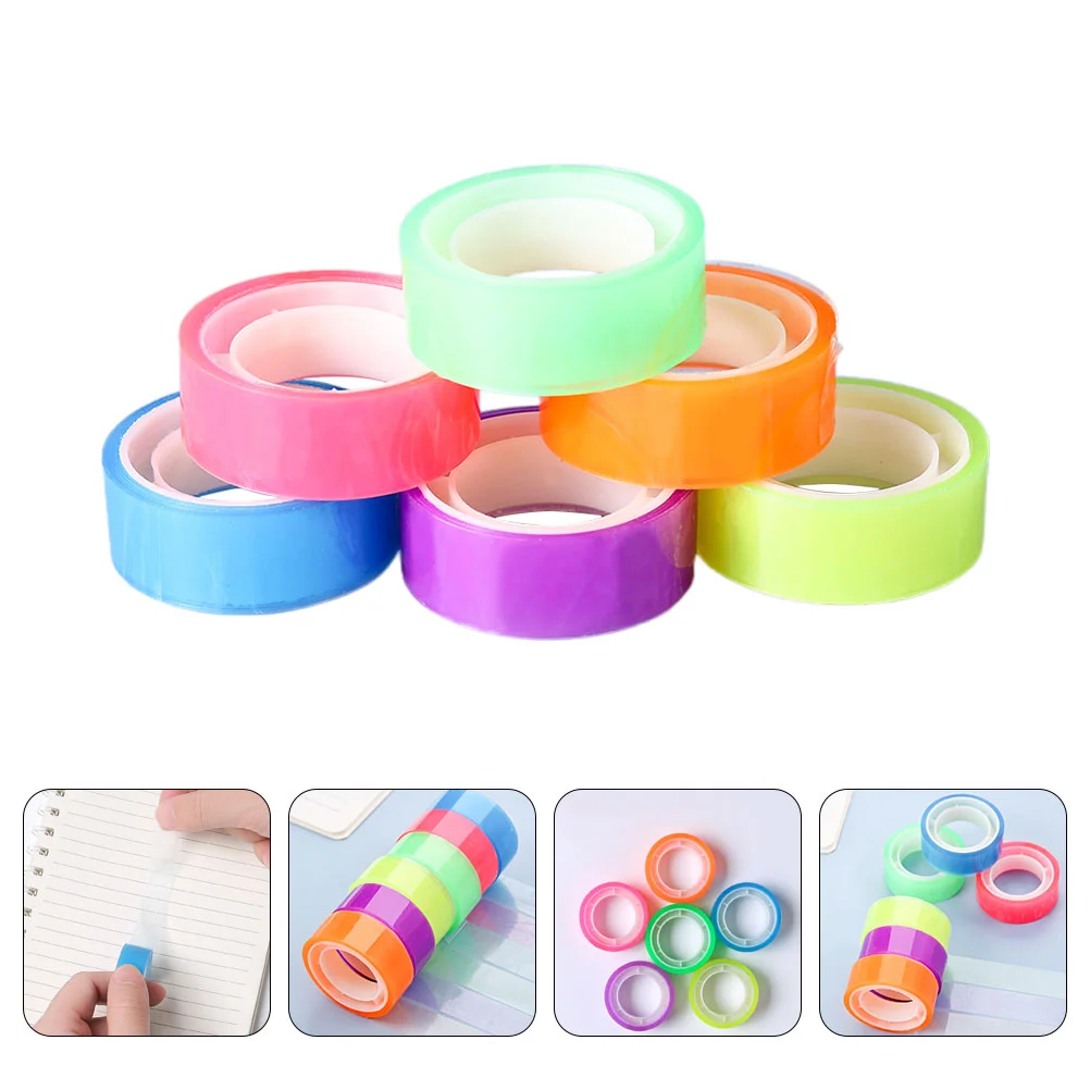 

6 Rolls Color Transparent Tape College School Supplies Essentials Student Study Kids Craft Scrapbooking