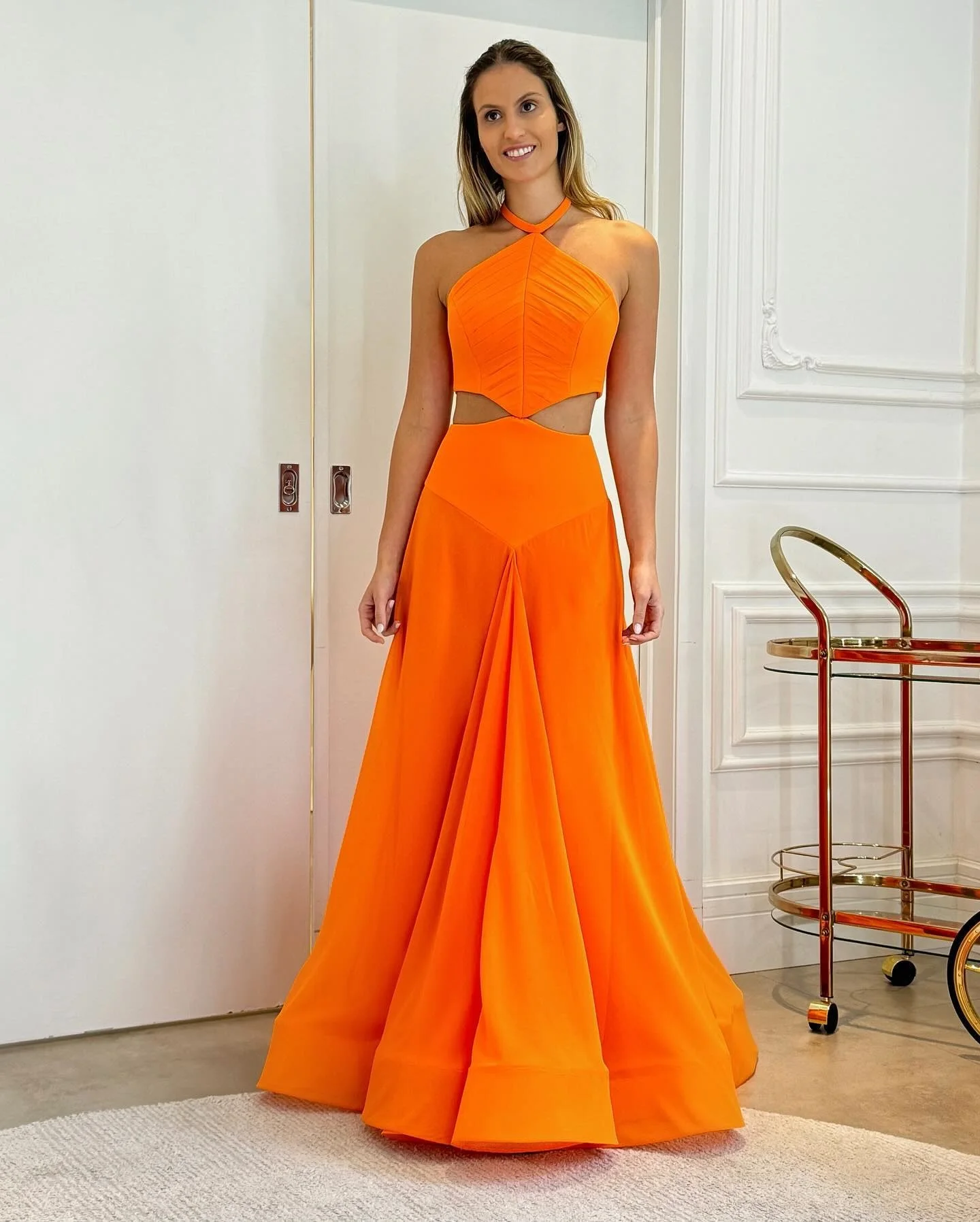 Pretty Orange A Line Maxi Skirt Ruffled Chiffon Floor Length Evening Party Skirts Zipper Waist Wedding Bridesmaid Skirt Custom