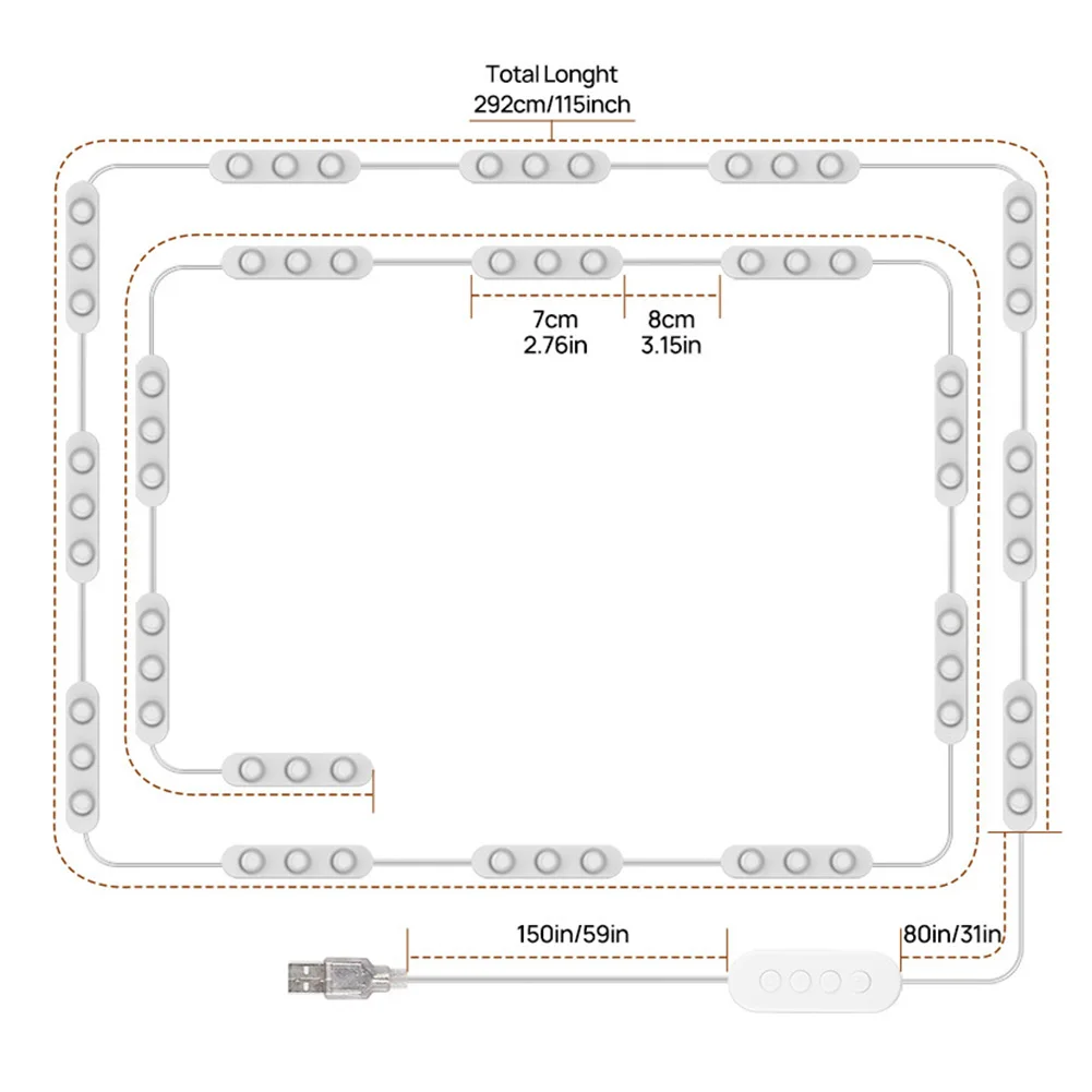 Bande lumineuse LED étanche flexible pour table de maquillage et miroir, 3 documents, température, USB, 10 pieds