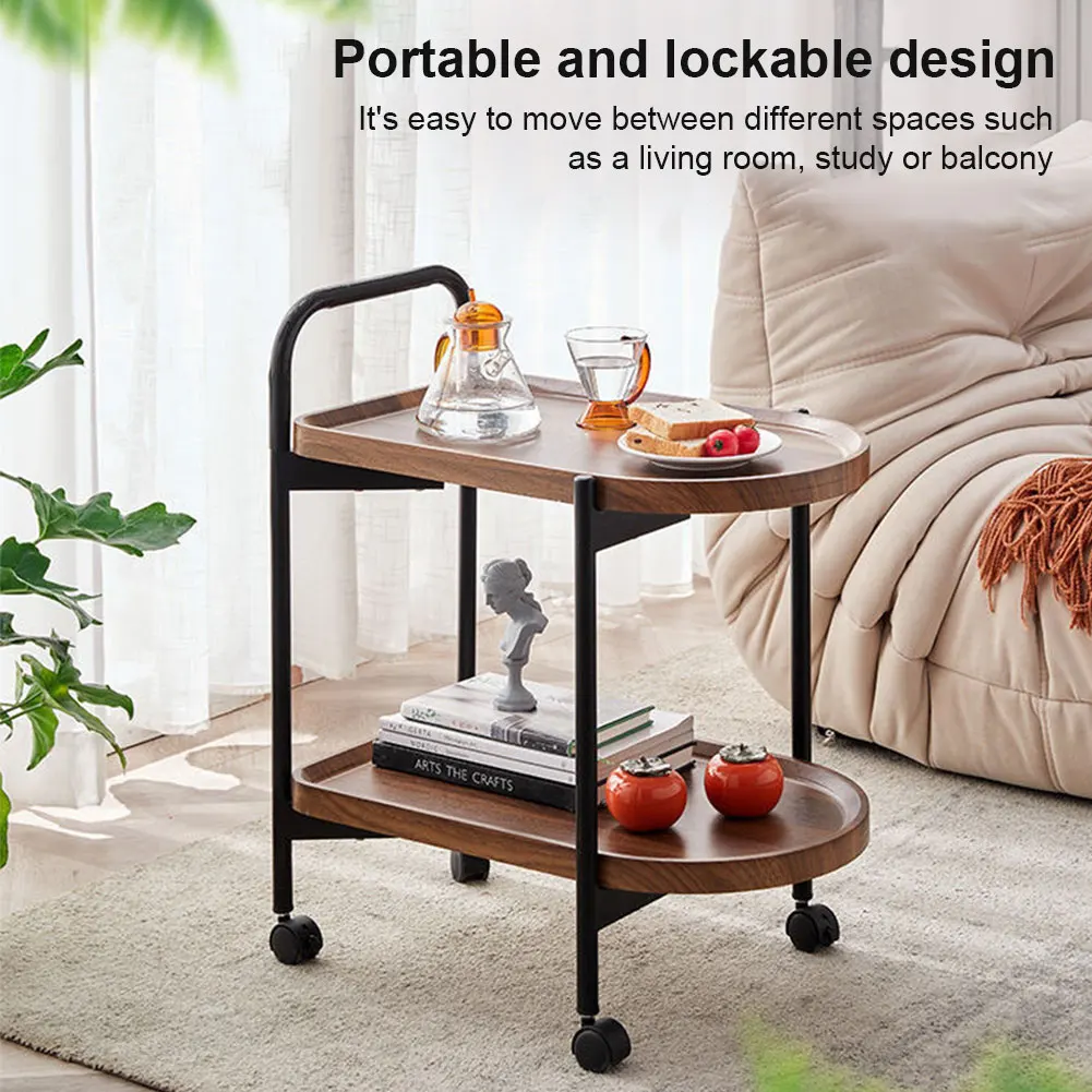

Walnut Wood Nordic Corner Table with Wheels Elegant Coffee Table Large Capacity Storage Shelf for Reading Book Tea Vase
