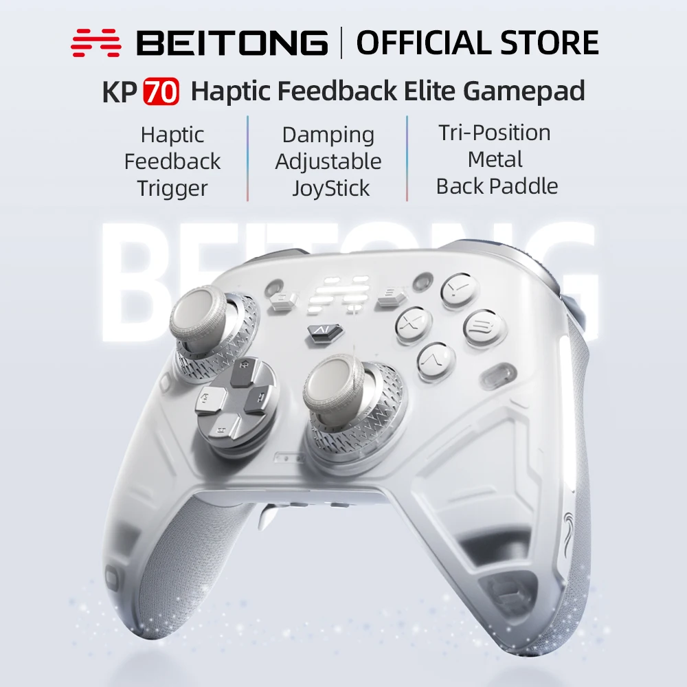 

BEITONG KP70 Haptic Feedback Wireless Game Controller Dual-Sense Trigger Optical Buttons 6 Programmable Button Bluetooth Gamepad