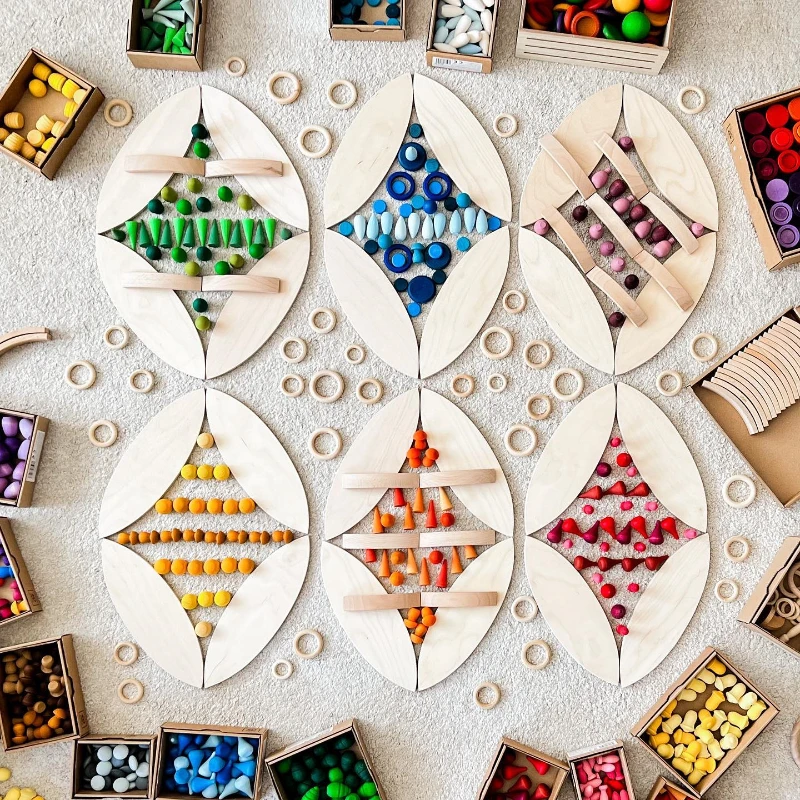 Montessori Mandala Blocks Loose Parts Baby Pretend Play Scenes Toys Color Sorting Counting Educational Wooden Toys for Children