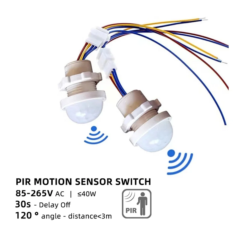 2pcs Mini Motion Sensor Light Switch 110-220V 40W PIR Sensor Smart Detection Time Delay Adjustable Infrared Induction Detector