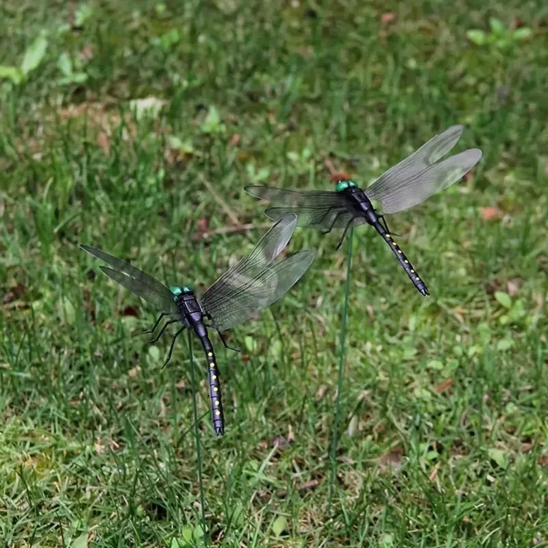 4pc Mosquito Repellent Simulation Dragonfly Stick Dragonfly Repellent Artifact，Landscape Decoration Dragonfly