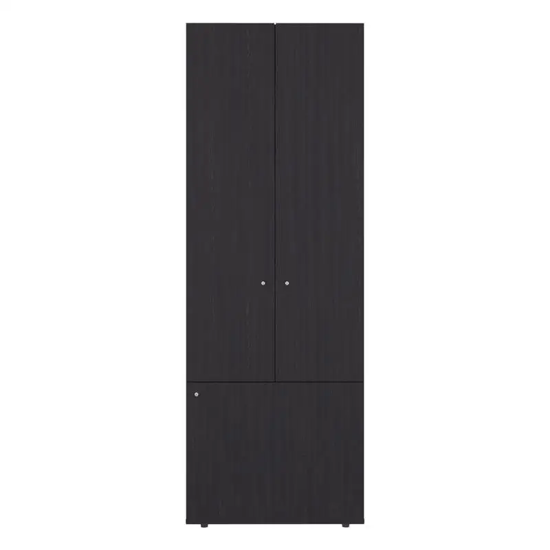Armoire haute à 3 portes avec 4 étagères – Armoire autoportante pour chambre ou entrée en finition wengé