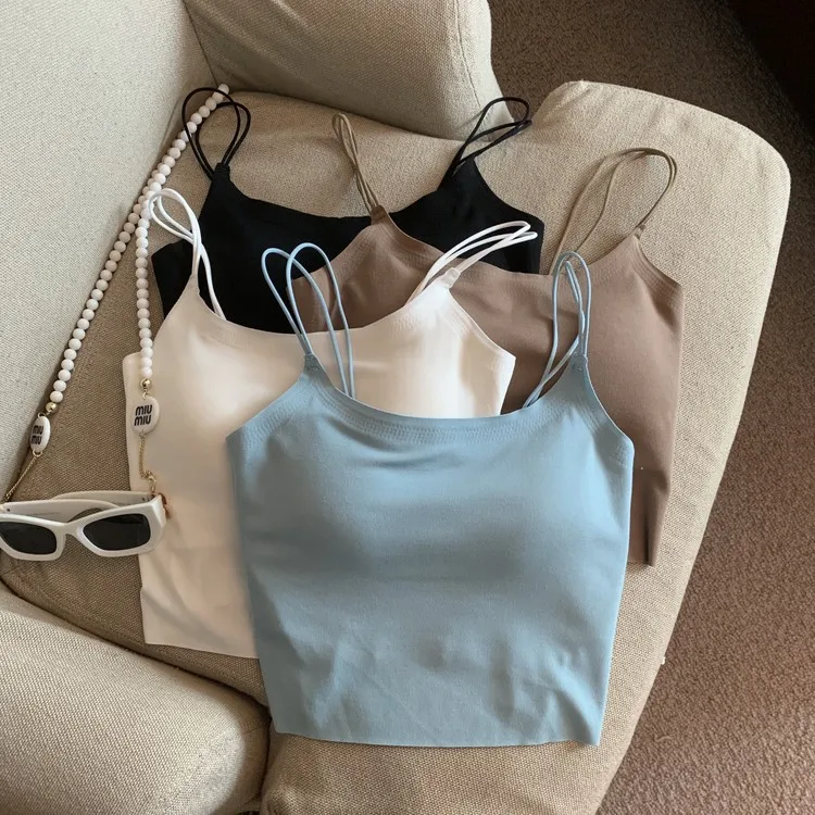 Slim Fit ort Vest Strapl Women's Summer Top Self-Kee Sle with Chest Pad Thin Strap Tank Top Cotton 00% Commute Sle