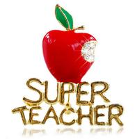 2025 Elegant Red Super Teacher Rhineston Inlaid Brooch Pin Badge Christmas Teacher Day Gift