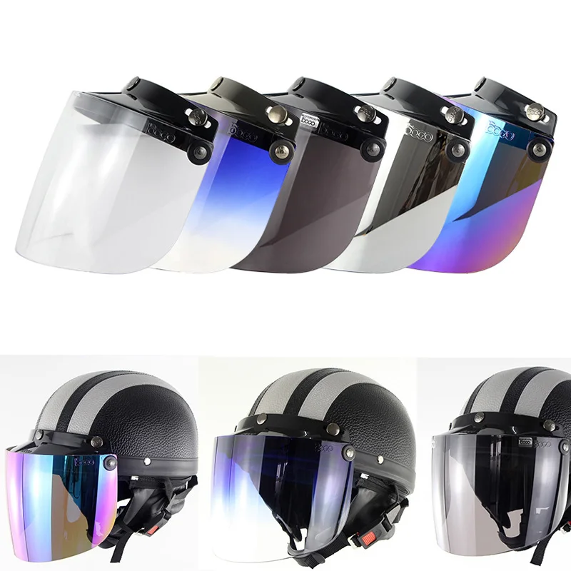 

CYCLEGEAR Motorcycle Helmet Visors Bubble Mirror Three Button Type Retro Open Face Helmets Lenses Shield Accessories casco moto