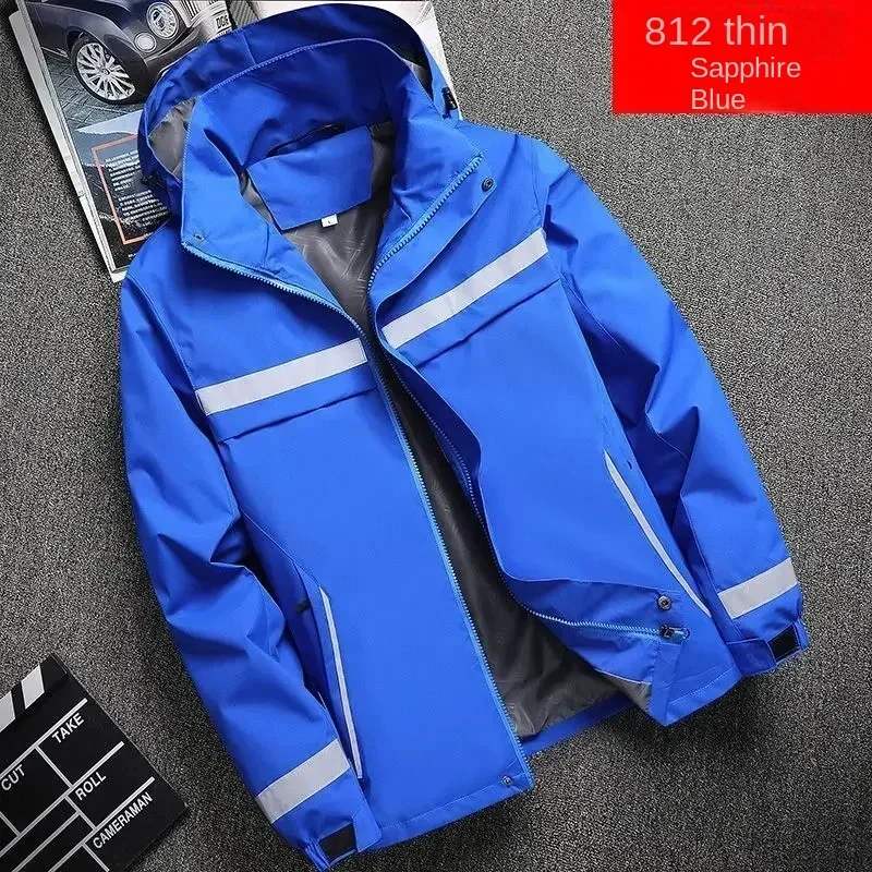 New men\'s jacket splicing fashionable reflective stripes outdoor camping men\'s sports zipper windproof and waterproof (M-7XL)