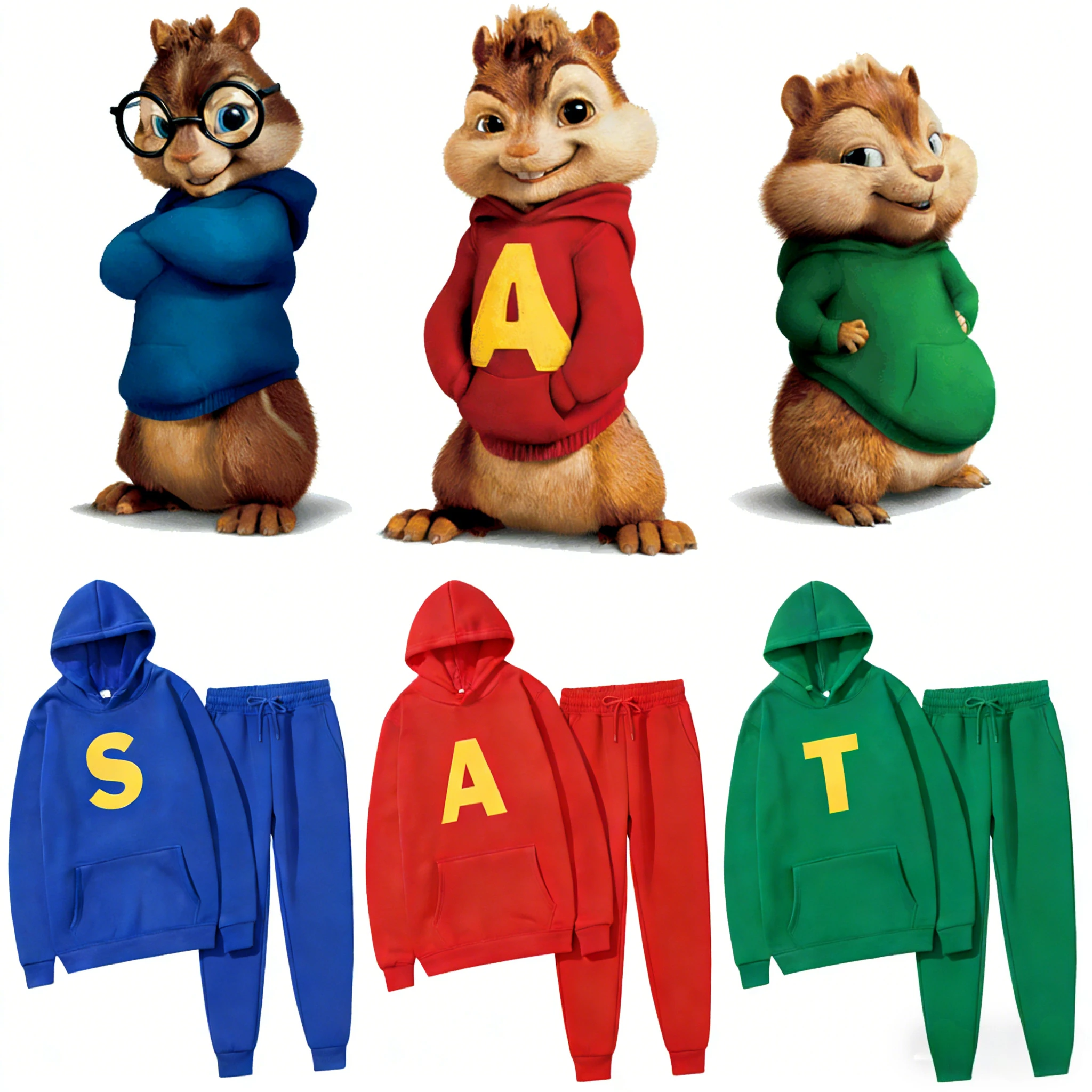 Sudadera Alvin y los Chipmunks: The Squeakquel, para Hombre y Mujer, con Hombros Caídos, Disponible para Mejor Amigo, Conjunto de Sudaderas