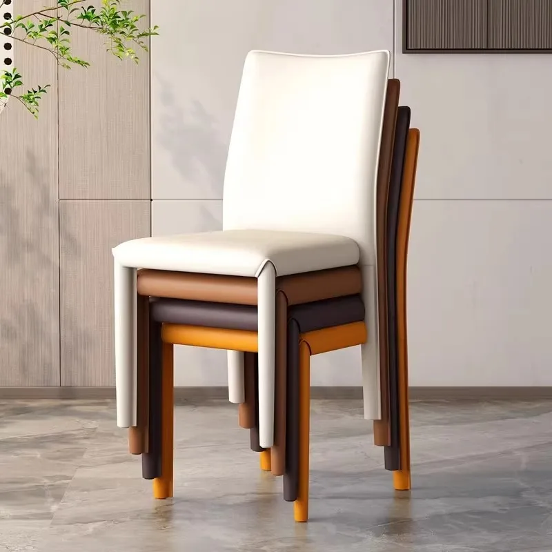 Light Luxury Minimalist Designer Hotel Home Saddle Leather Dining Room Stacking Chairs Comfortable Backrest Dining Chairs