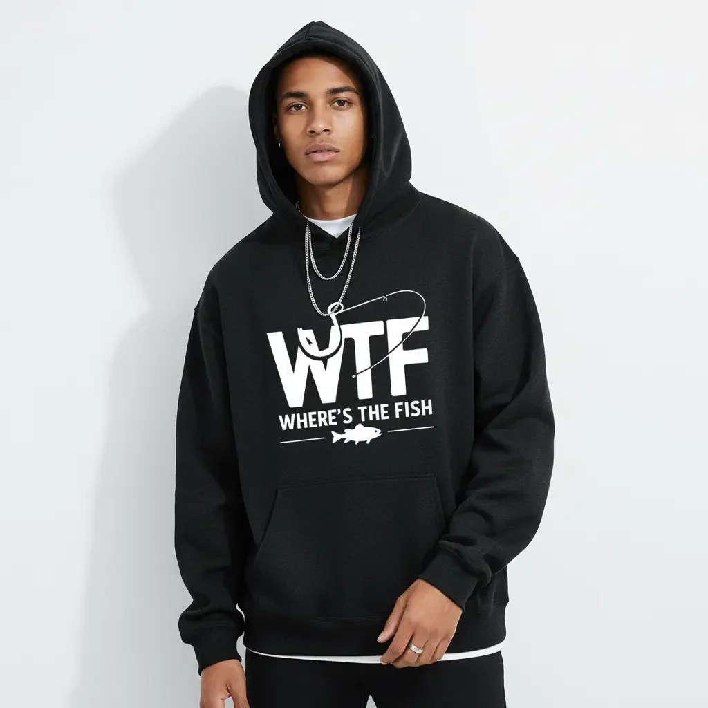 Men's Funny Fishing Graphic Hoodie - Cotton Blend Long Sleeve Pullover Regular Fit | Soft & Breathable Fabric, Durable Print, Everyday Comfort, Machine Washable, Casual Outdoor Urban Street