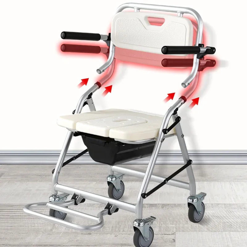 Foldable Rolling Shower Chair Bedridden Elderly and Disabled People Mobile Bath Seat Wheels Adjustable Bathtub Transfer Bench