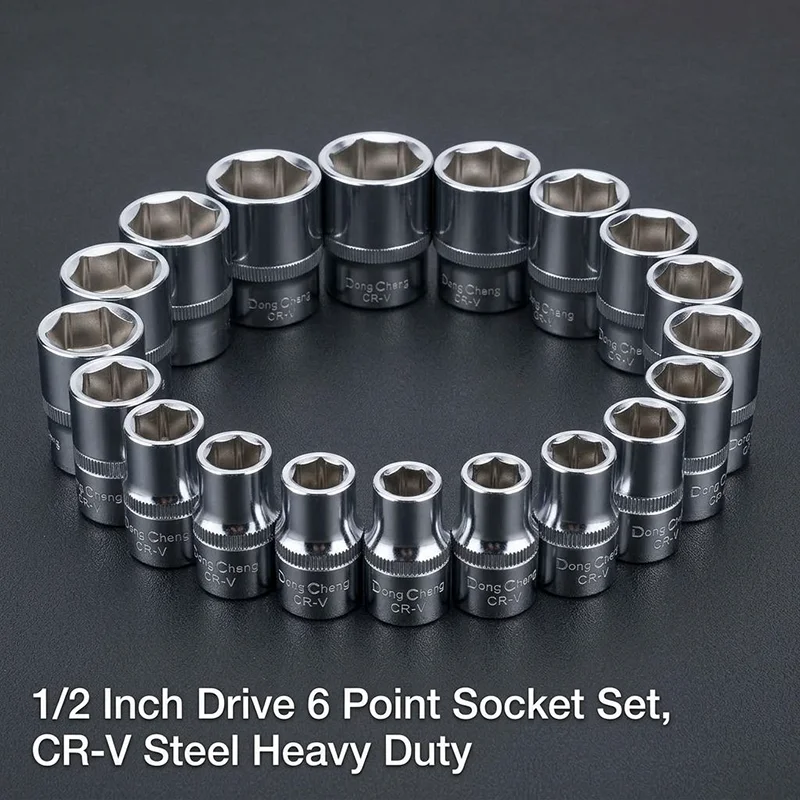 12.5mm Hex Socket Set-Chrome Vanadium Steel Quenched,Straight-Knurled,8-34mm Range,High Hardness&Durable Pro Tool