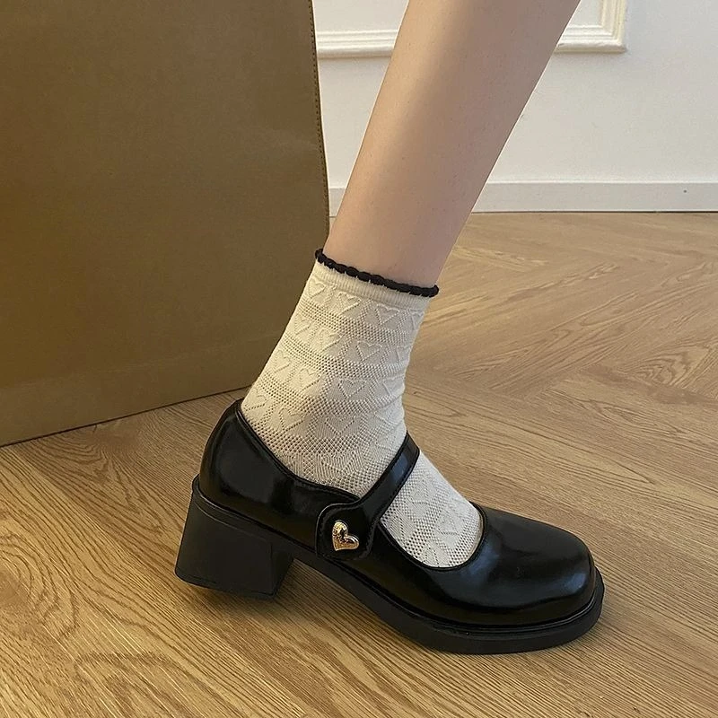 Women's 2026 New Mary Jane Shoes PU Leather British Style Brown Chunky High Heels Height Increasing Spring Autumn view 6