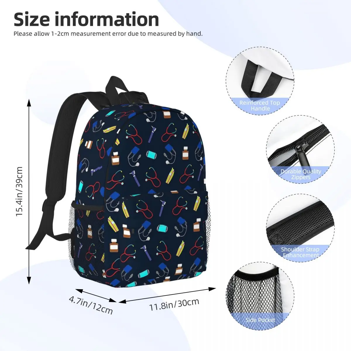 Sac à dos avec motif d'équipement médical pour adolescent, cartable de dessin animé pour enfants, sacs d'école pour ordinateur portable, sac à dos initié, grande capacité, 1