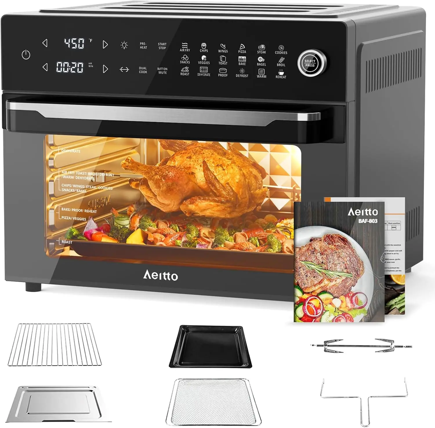 32QT Smart Air Fryer, with Rotisserie and Full Accessories, 19-In-1 Digital Airfryer Toaster Oven Combo with Dehydrator