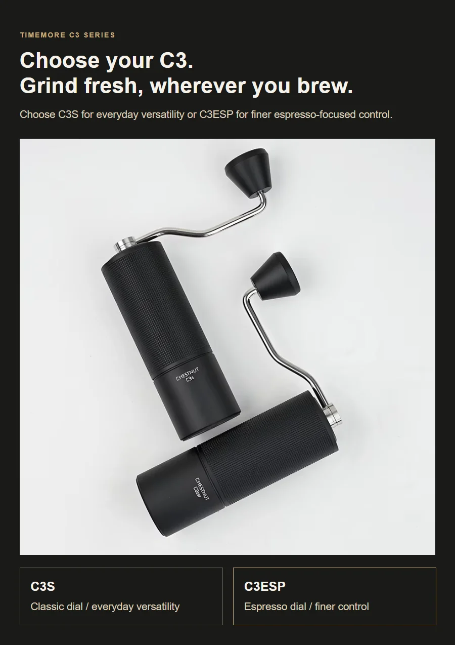 TIMEMORE Chestnut C3S / C3ESP Manual Coffee Grinder Upgrade All-metal Body & Anti-slip Design Portable Grinder S2C Burr Inside