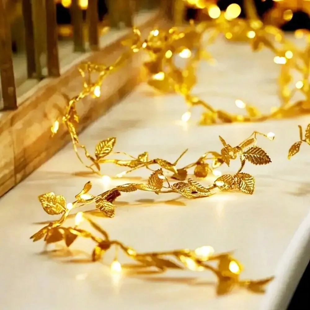 1PC 2M20LED/5M50LED gold foil leaf battery box decorative string light,excluding battery,used for wall,dining table decoration