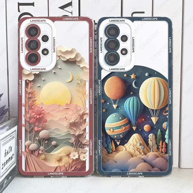 Case For Samsung Galaxy S20 Plus S21 FE S22 S23 S24 Ultra A53 A52 A54 A55 A34 5G Paper Cute Art Landscape Aesthetic Phone Cover