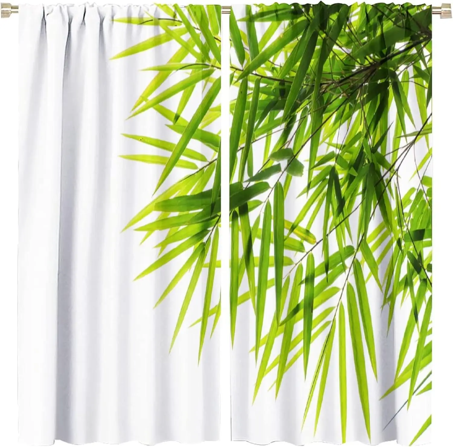 Bamboo Print Curtains Bamboo Leaf Health Fresh Purity Tranquil Art Living Room Bedroom Rod Pocket Blackout Window Drapes 2Panels