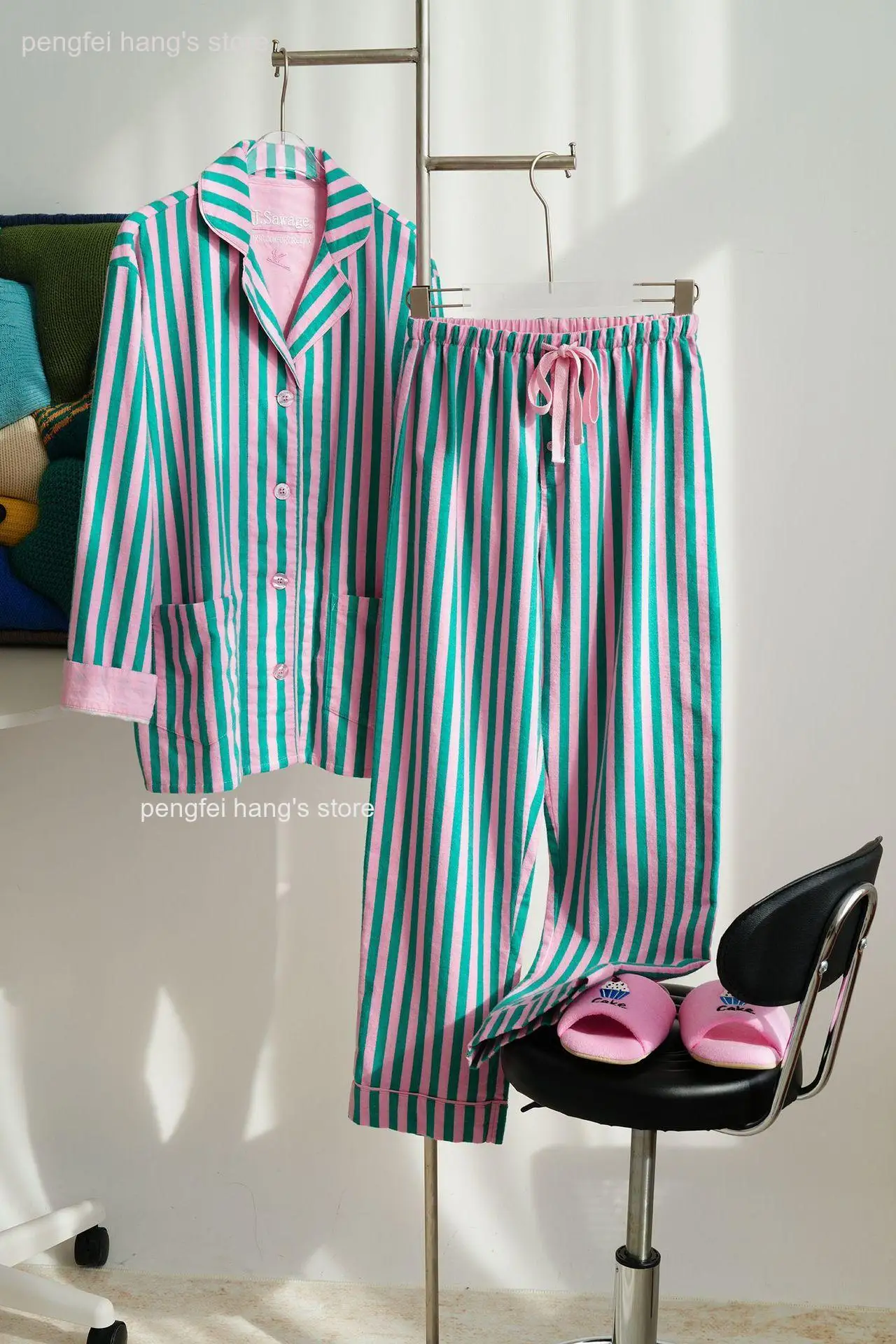 Women Soft Brushed Pure Cotton Sleepwear, Cute Cartoon Print 2Pcs Pajama Set, Spring Autumn Long Sleeve Top and Pants Loungewear