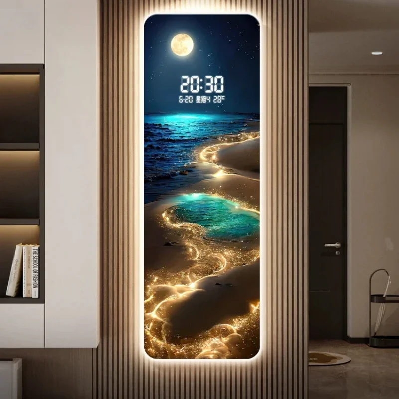 Nordic Wave Digital Clock Perpetual Calendar, Electronic Wall Clock with Moon Display, Entrance and Living Room Decoration, 2024