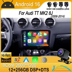 Carplay Auto Android 16 For Audi TT MK2 8J 2006 - 2014 Intelligent System Car Radio Multimedia Player WIFI Stereo GPS QLED 2 DIN
