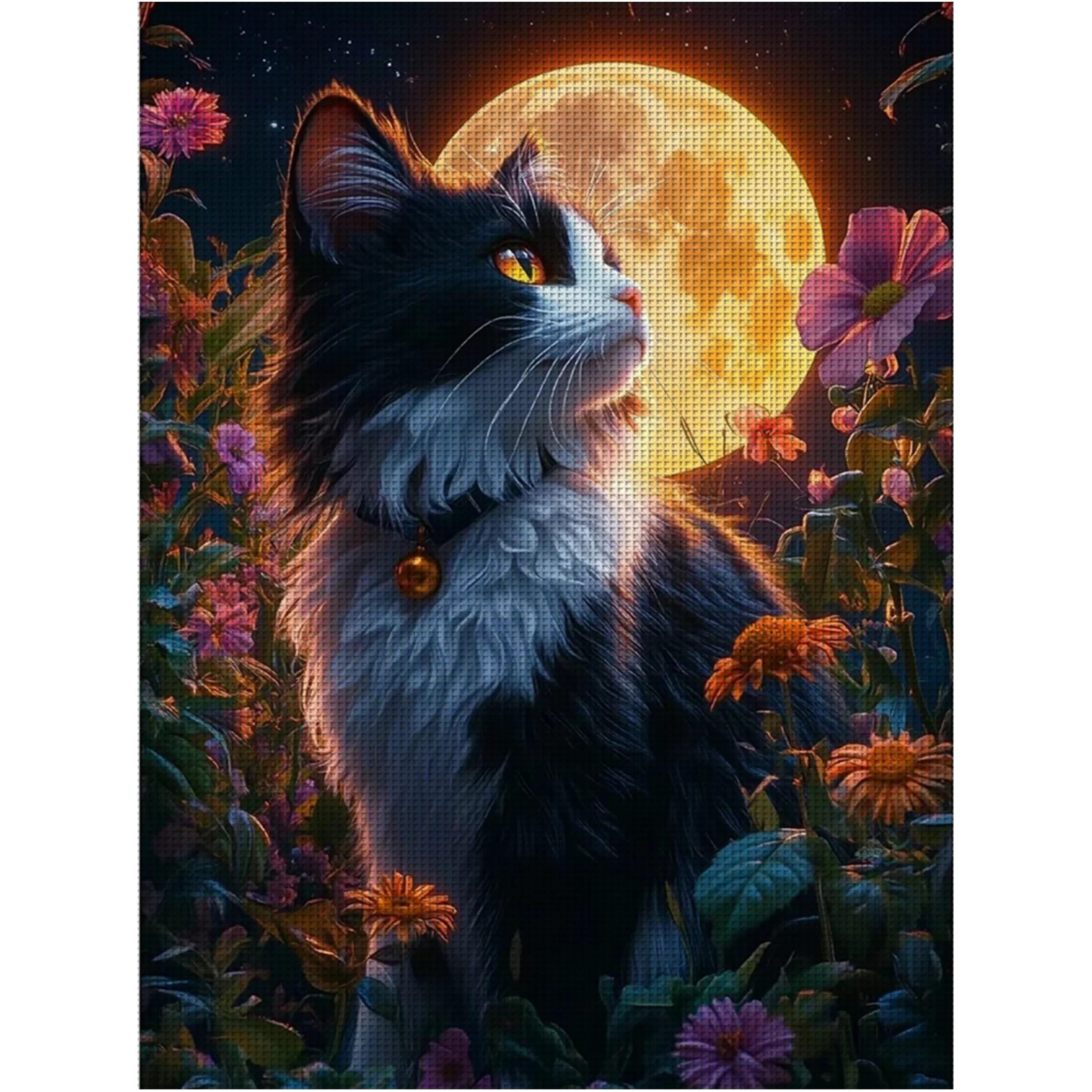 1 Stück 36x46cm/14,17x18,11 Zoll, 11CT Druck-Kreuzstich-DIY-Set, Smoking-Katze & Mond, Entspannendes Kreuzstich-Set für Erwachsene Anfänger