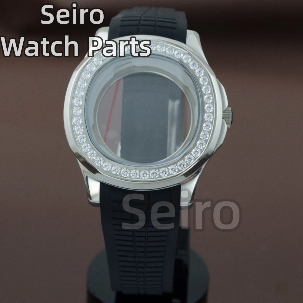 

42mm Diamond NH35 Watch Case Rubber Strap Sapphire Crystal For Mod Nautilus AQUANAUT NH35/NH36/NH38 Movement Watch Accessories