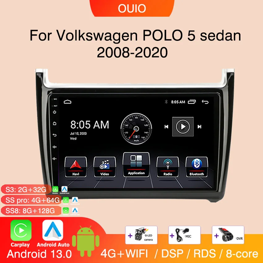 Android13 radio For Volkswagen POLO 5 sedan 2008-2020 Car stereo Multimedia Video Player carplay Auto GPS Navigation 2din No dvd