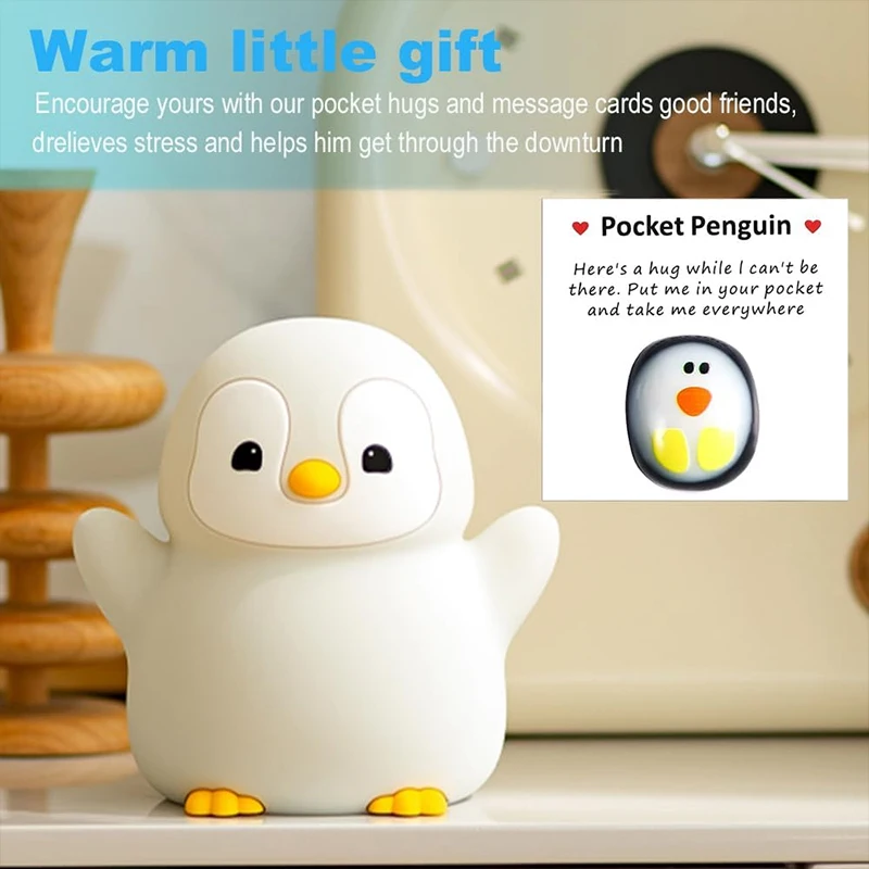 Cute Penguin Night Light, Animal Silicone Nursery Lamp Touch Control Nightlights USB Rechargeable Bedside Lamps