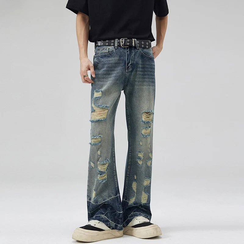 

TFETTERS Brand Wave Washed Jeans Man Loose Vintage Fashion 2025 New Ripped Jeans for Mens Streetwear Korean Popular Clothes