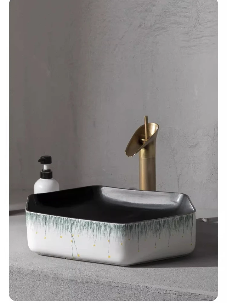 

Hand painted simple sink hexagonal table ceramic washbasin art washbasin