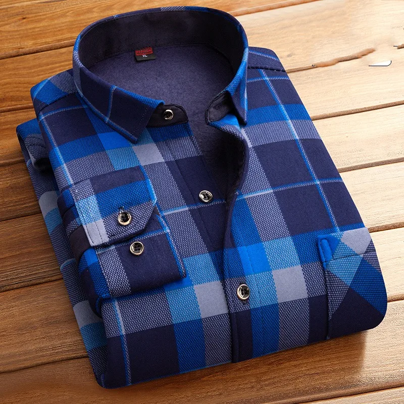 Autumn Winter Men\'s Turn-down Collar Plaid Striped Printed Button Pocket Chang Xiuxiu Cardigan Shirt Fashion Casual Formal Tops