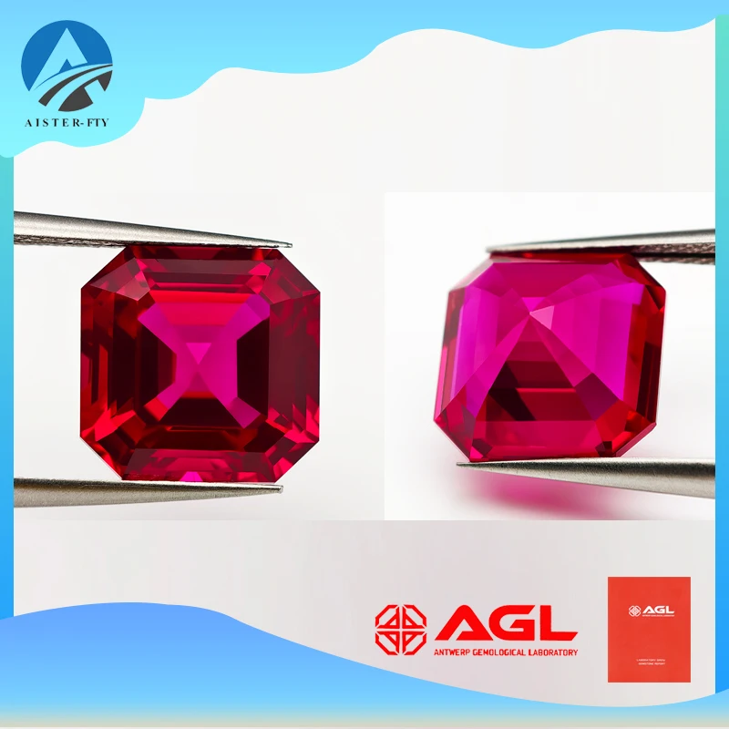 

Высочайшее качество, выращенный в лаборатории рубинный драгоценный камень VVS Asscher Cut 5A + синтетический рубин, свободные бриллиантовые драгоценные камни, выберите сертификат AGL