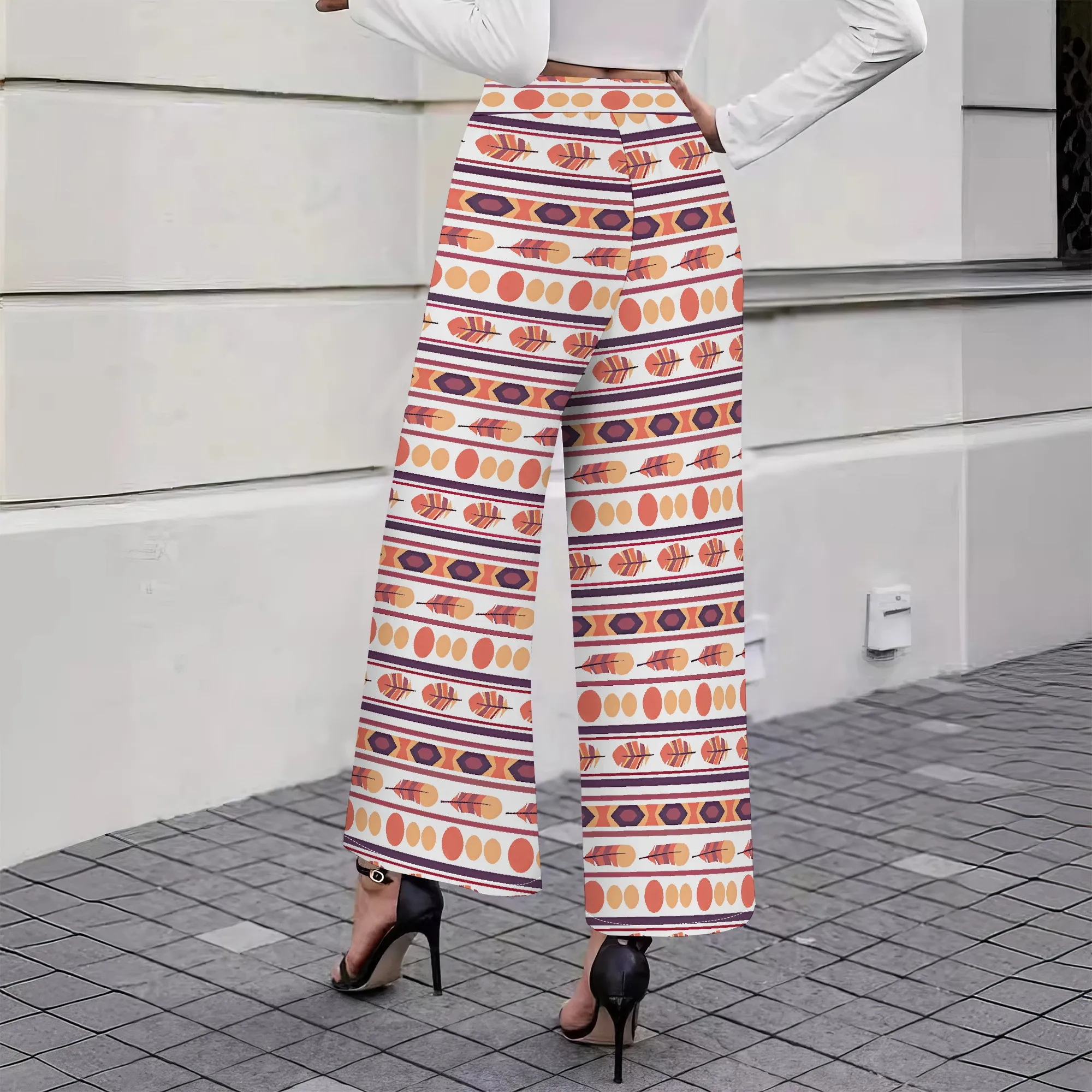 Dames 2025, lente/zomer nieuwe stijl Boheemse aangepaste hoge taille retro trendy casual strand afslankende wijde pijpen broek lange broek