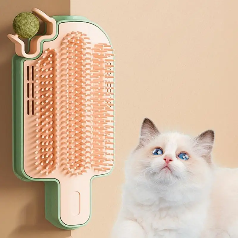 Cat Corner Groomer Grooming Hair Brush with Catnip Ball Scratcher Comb Grooming Tool Massage Comb for Long Short Hair Cats