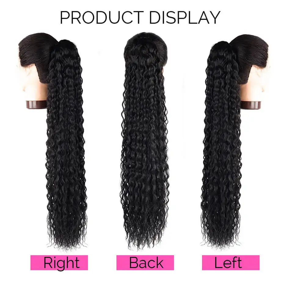 Synthetic Drawstring Ponytail Long Kinky Curly Ponytail 32inch Organic Chip-In Hair Extension Black Clip In Pony-Tail YAKIBEAUTY