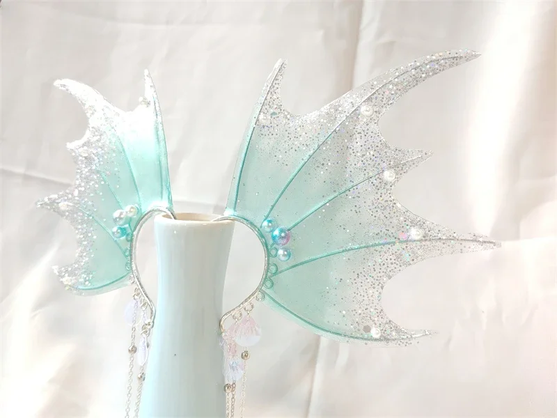 NEW Mermaid Ears COS Gradient Shark Ears Headdress Fairy Wizard Hair Accessories Shark Ears Mermaid Props Photo Cosplay 5