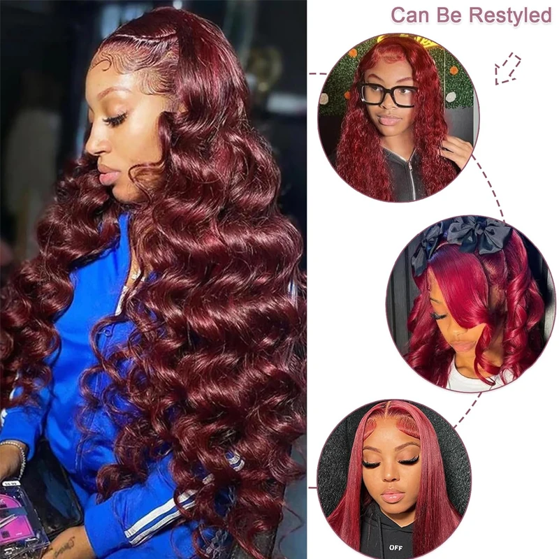 Curly Human Hair Weave Bundles With Closure 99j Red Hair Extensions For Women Girls Brazilian Burgundy 3/4 Bundles With Closure