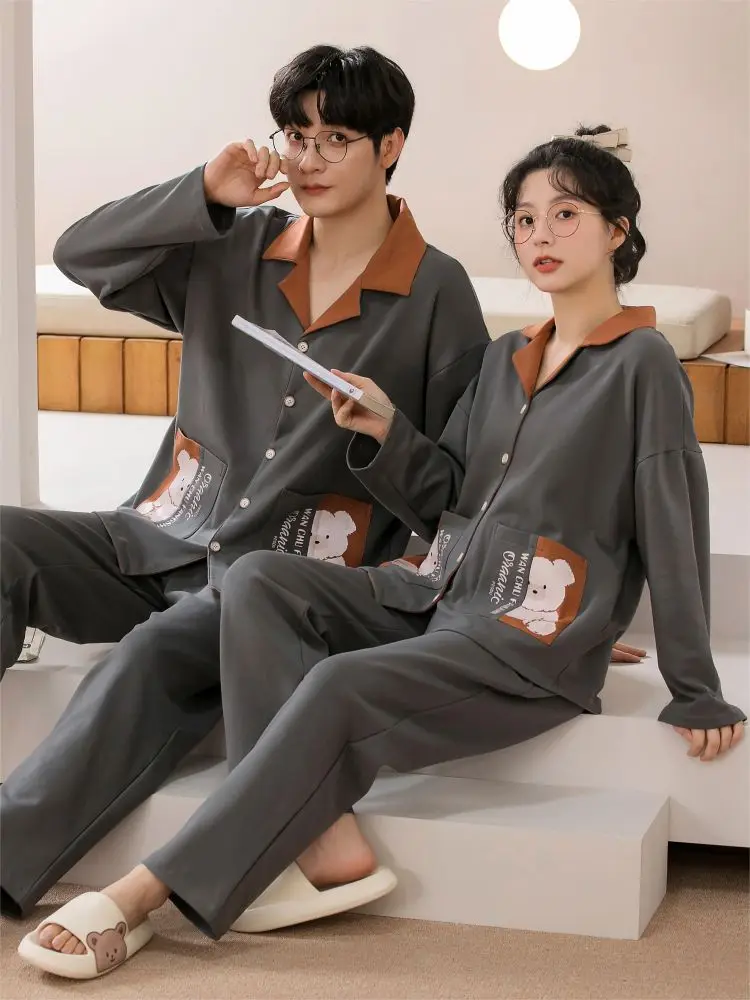 Ensemble de pyjama en coton pour couple, vêtements de maison, confortable, chaud, vêtements de nuit, grande taille, famille, Noël, hommes, hiver,