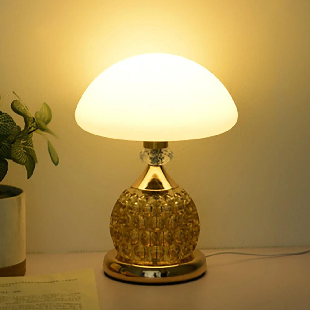 

Mushroom table lamp with infinite dimming bedroom bedside lamp simple and luxurious living room decorative glass lamp