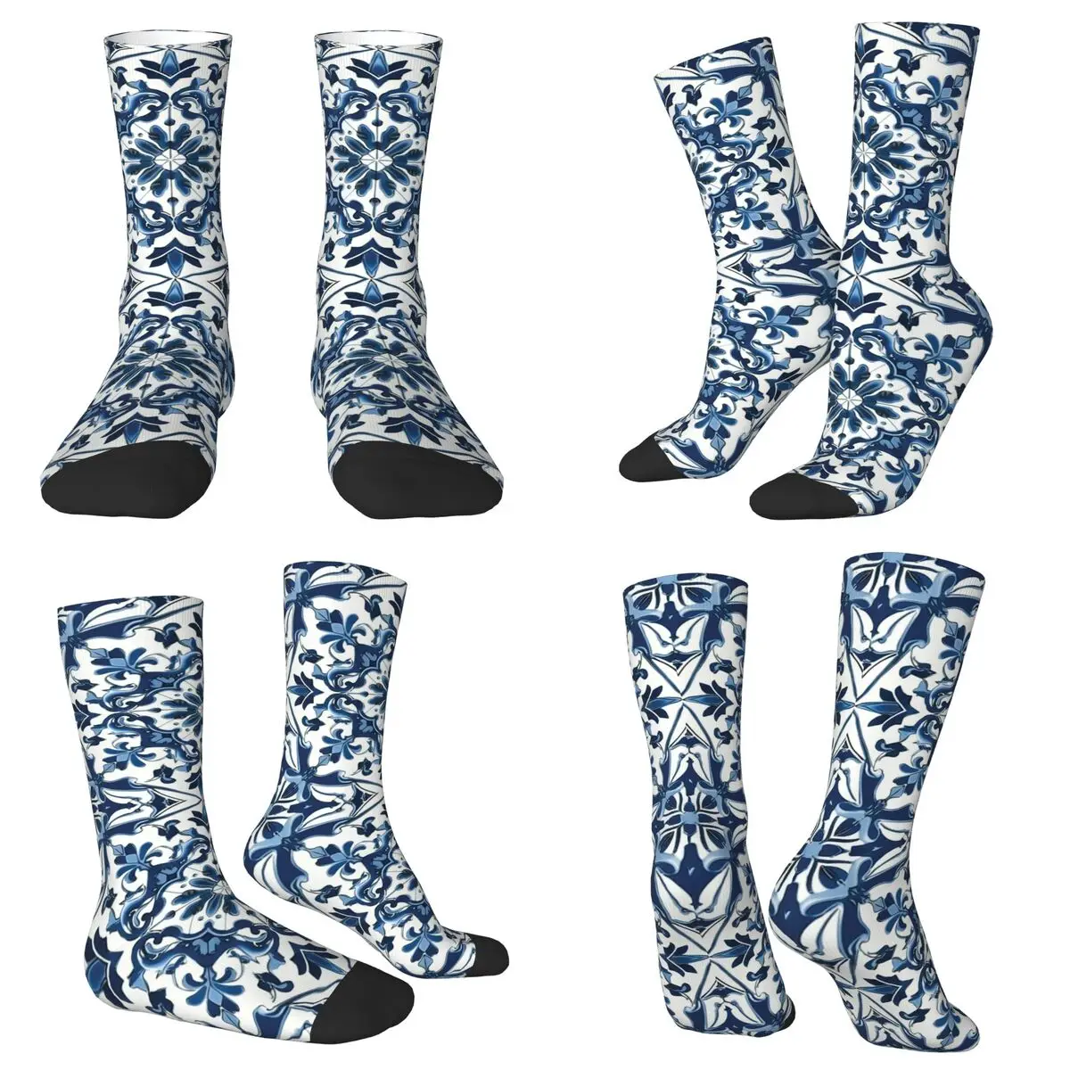 

Blue And White Majolica Pattern Socks Harajuku Sweat Absorbing Stockings All Season Long Socks Accessories for Man's Woman's