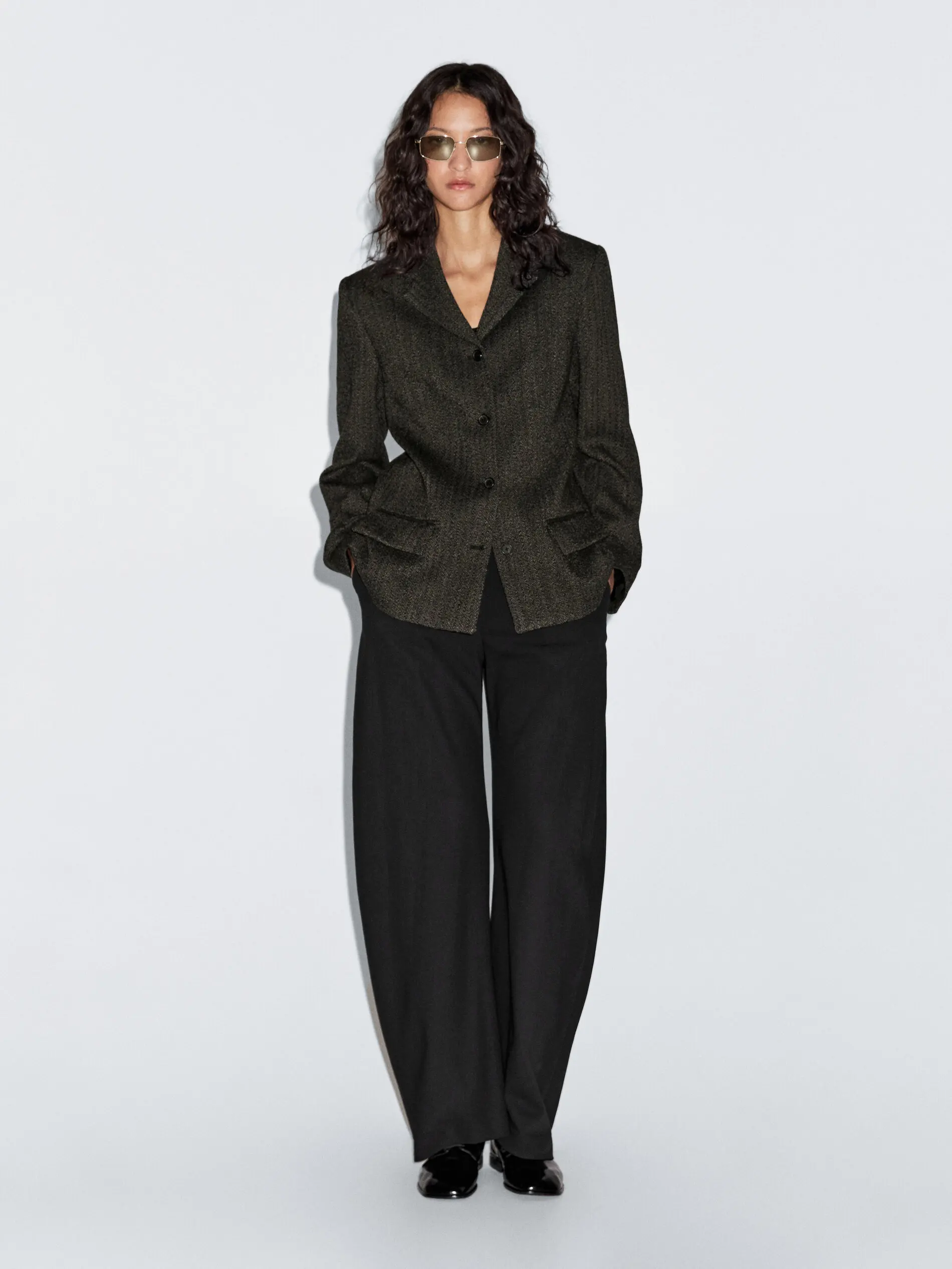 Allingentle Herringbone Woolen Women Blazer Elegant Striped Jacket Relaxed Women’s Single-Breasted Flat Collar Blazer Customize