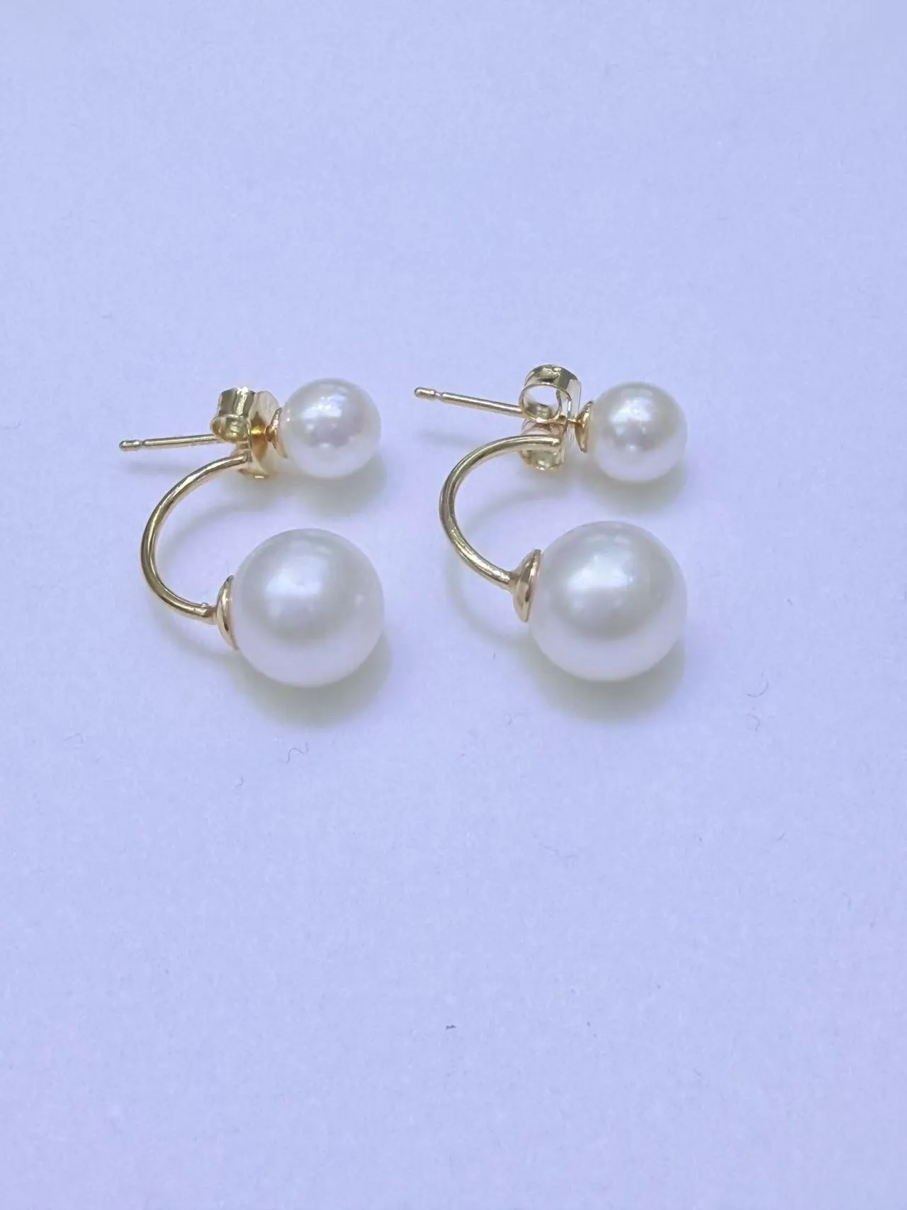 

Серьги с двойным жемчугом AAAA6-7+8-9 мм, натуральный белый жемчуг, серебро 925 пробы, универсальные, на одно ухо