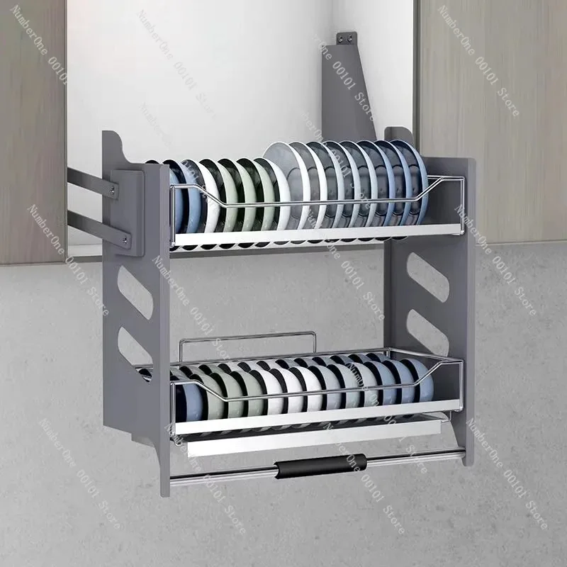 Kitchen Hanging Cabinet Lifting Basket Buffer Drop Down Pull Down Storage Rack for Upper Cabinet Shelf Organizer